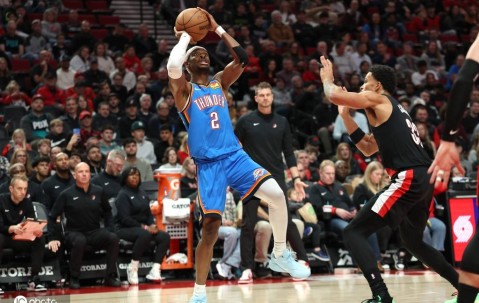 SGA35+9杨瀚森再遭DNP 开拓者22分逆转送雷霆赛季首败