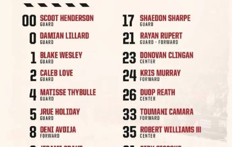 开拓者公布17人训练营名单:利拉德领衔 杨瀚森在列